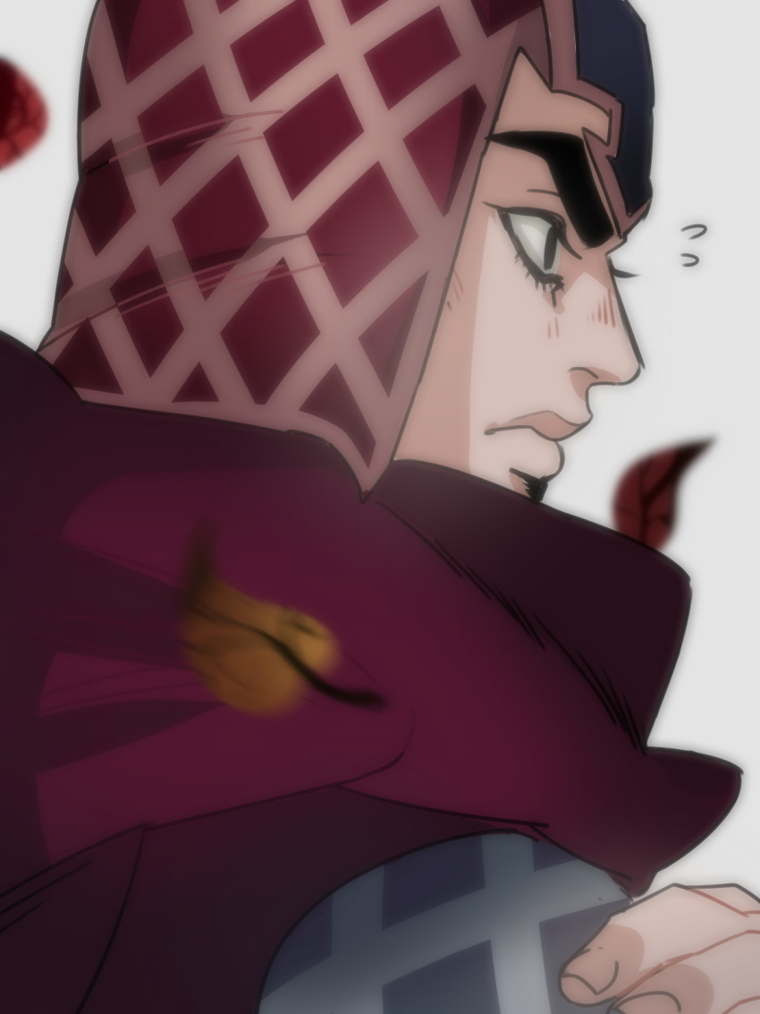 1boy, argyle, black_eyes, blush_visible_through_clothes, crossed_arms, guido_mista, hat, highres