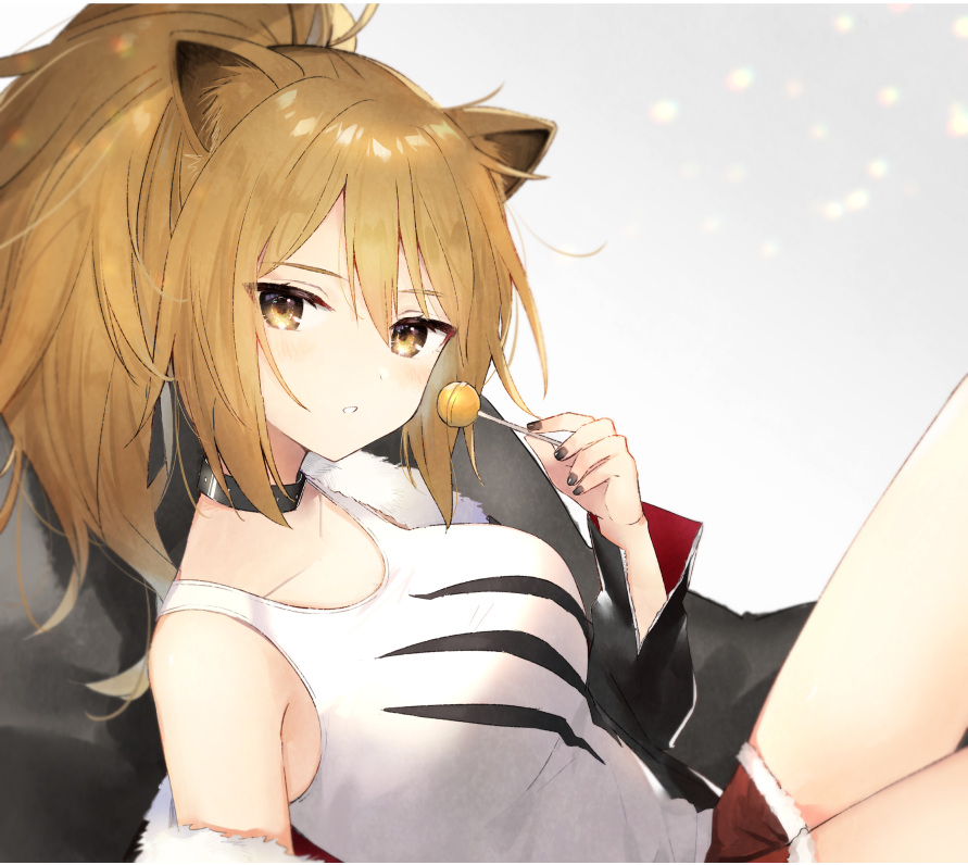 1girl, animal_ear_fluff, animal_ears, arknights, bangs, bare_shoulders, black_collar, black_jacket