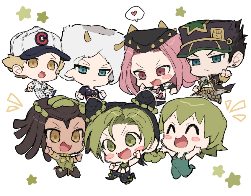 3girls, 4boys, ^_^, baseball_cap, black_hair, blonde_hair, blue_eyes, blush_stickers