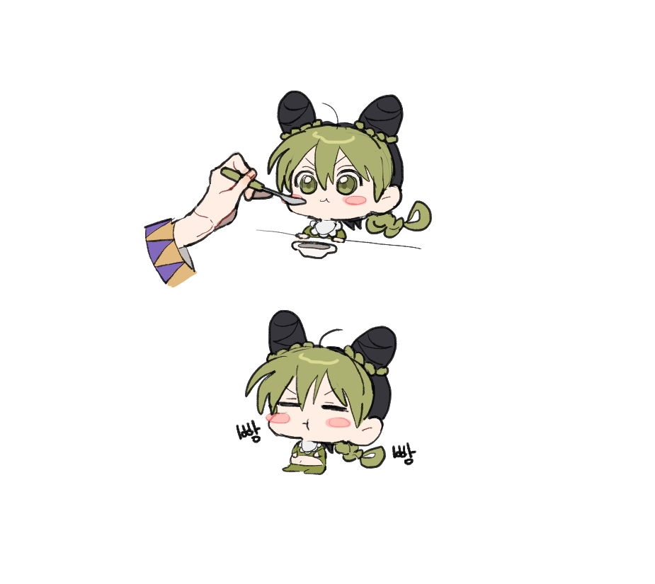 :t, baby, bib, big_belly, black_hair, blush_stickers, braid, chibi