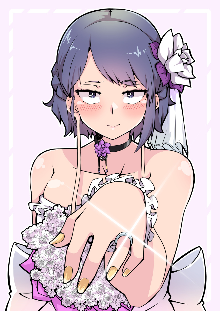 1girl, absurdres, bangs, bare_shoulders, black_choker, blue_eyes, blush, boku_no_hero_academia