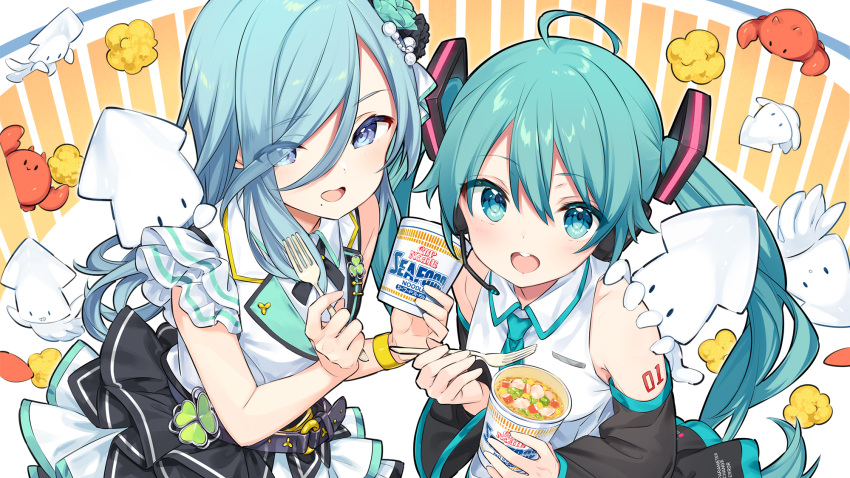 2girls, :d, ahoge, arm_tattoo, bangs, belt, black_belt, black_flower