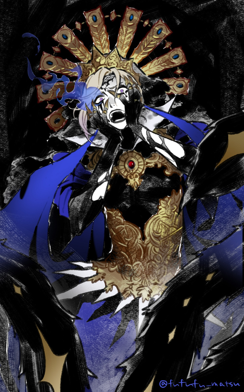 1boy, blonde_hair, corset, crown, crying, crying_with_eyes_open, funuyu, highres