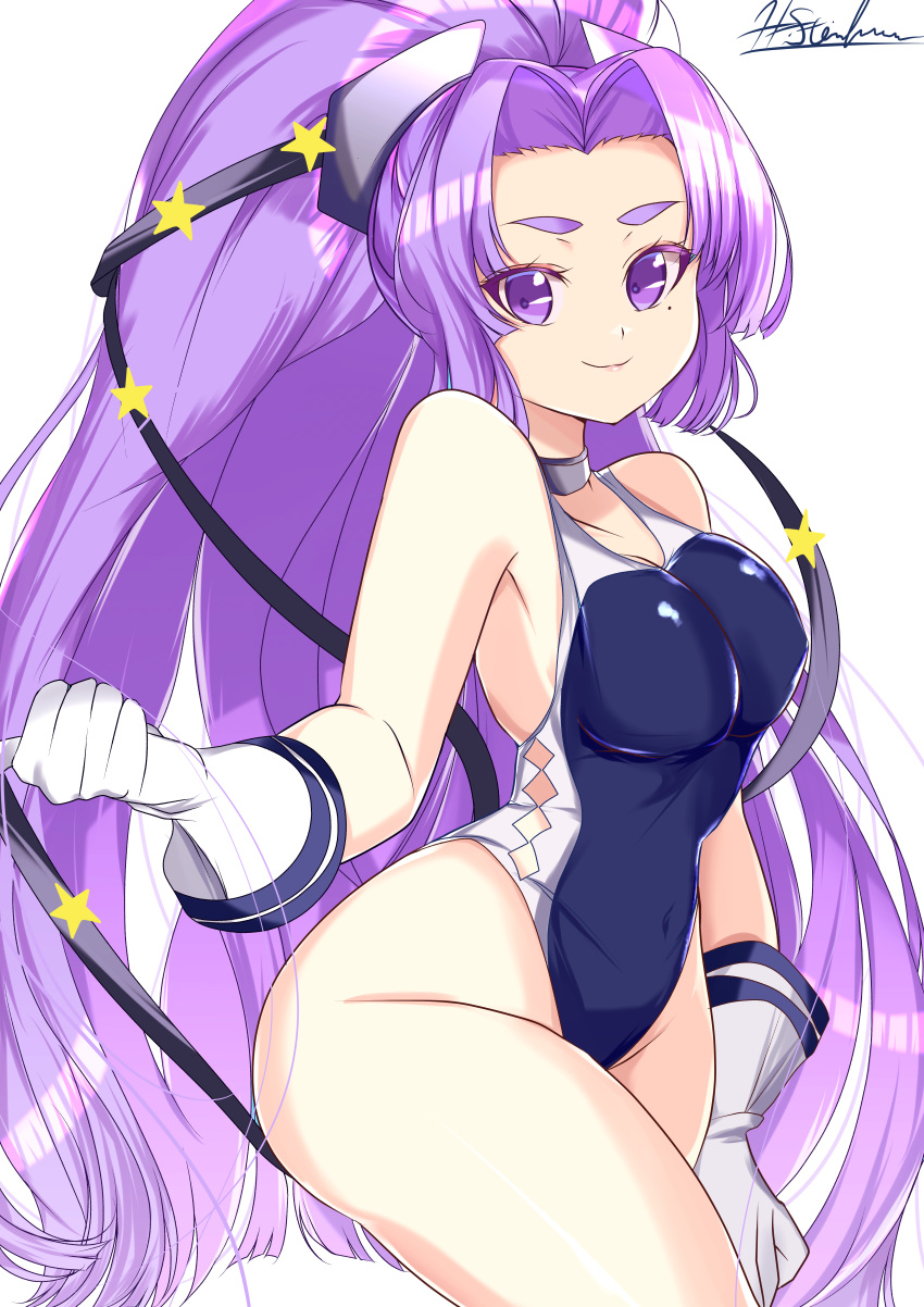 absurdres, alternate_breast_size, alternate_costume, black_swimsuit, breasts, choker, competition_swimsuit, cosplay
