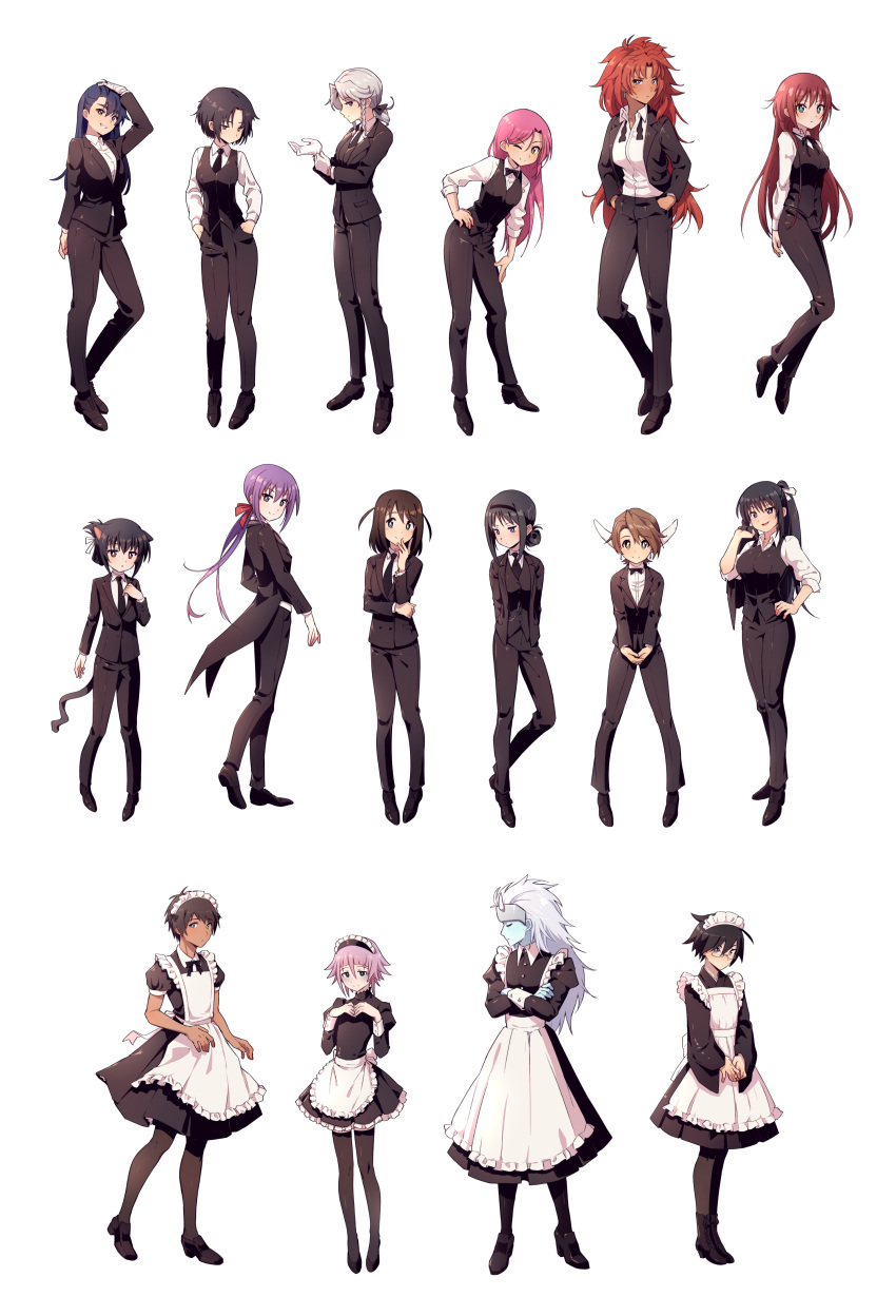 4boys, 6+girls, absurdres, aijima_cecil, akemi_homura, alternate_costume, apron, aqua_eyes