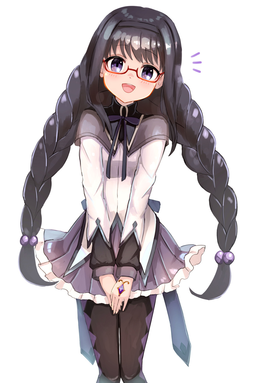 1girl, absurdres, akemi_homura, black_hair, capelet, glasses, hairband, highres