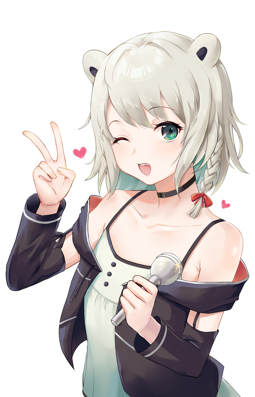 1girl, absurdres, animal_ears, bear_ears, black_jacket, braid, choker, collarbone