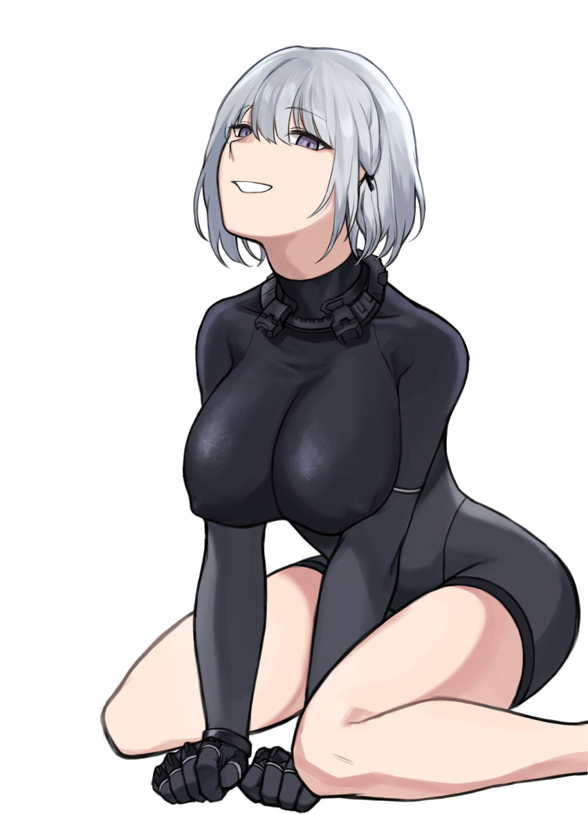 1girl, badnick69_(camchi), bangs, black_bodysuit, bodysuit, breasts, covered_nipples, eyebrows_visible_through_hair