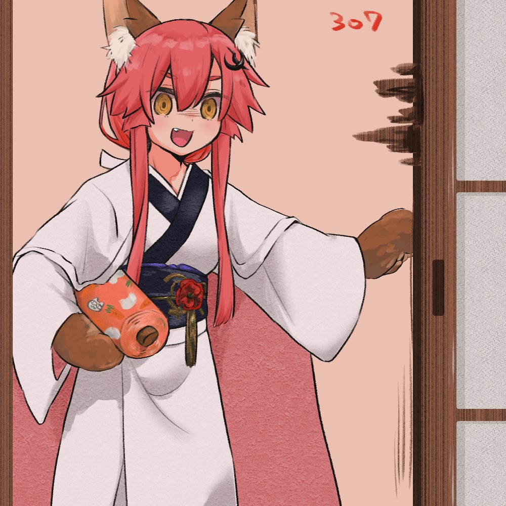 1girl, animal_ear_fluff, animal_ears, animal_hands, animal_print, bangs, carrot_print, cat_paws