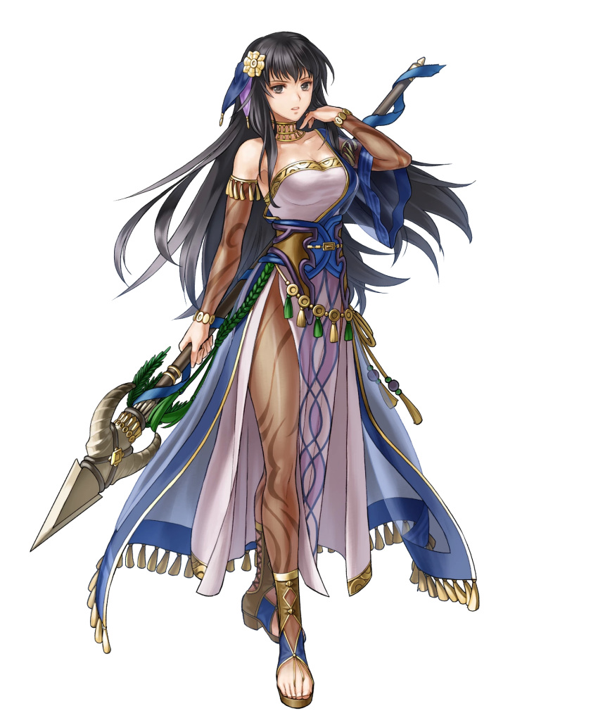 1girl, bangs, bare_shoulders, black_eyes, black_hair, breasts, dress, fire_emblem