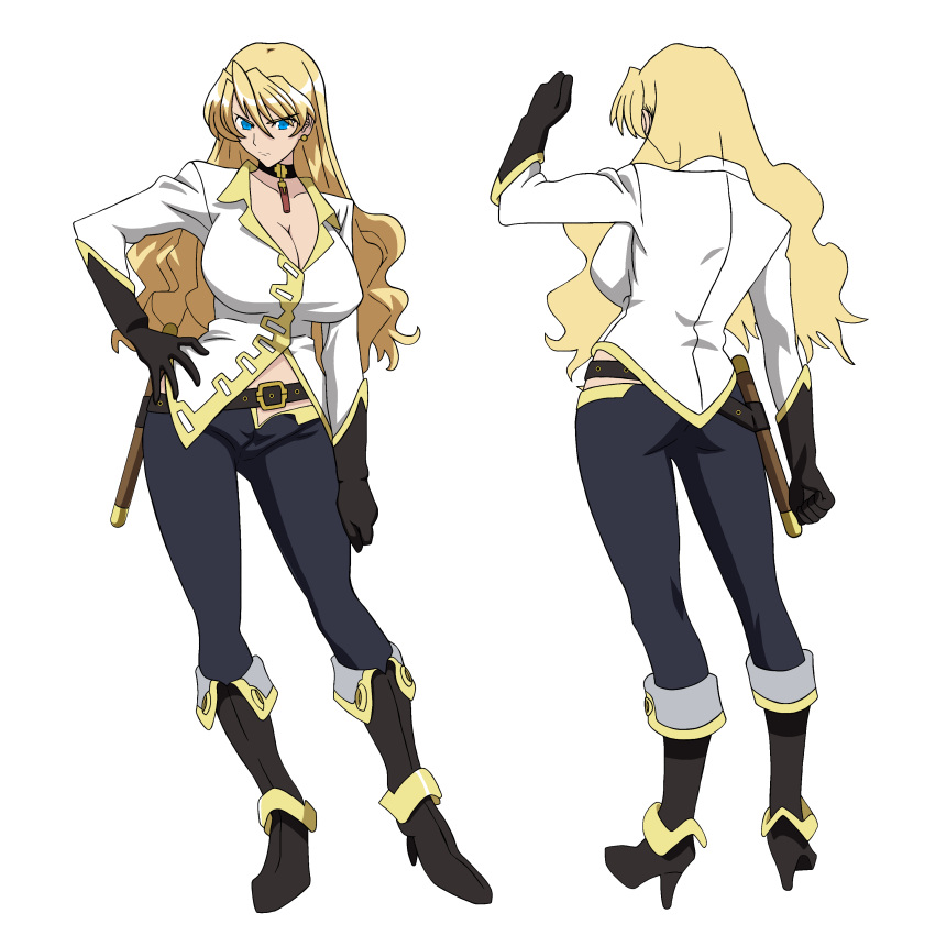 absurdres, blonde_hair, blue_eyes, breasts, character_profile, highres, huge_breasts, official_art, remastered, sara_scorpion, uchuu_kaizoku_sara, x-ray