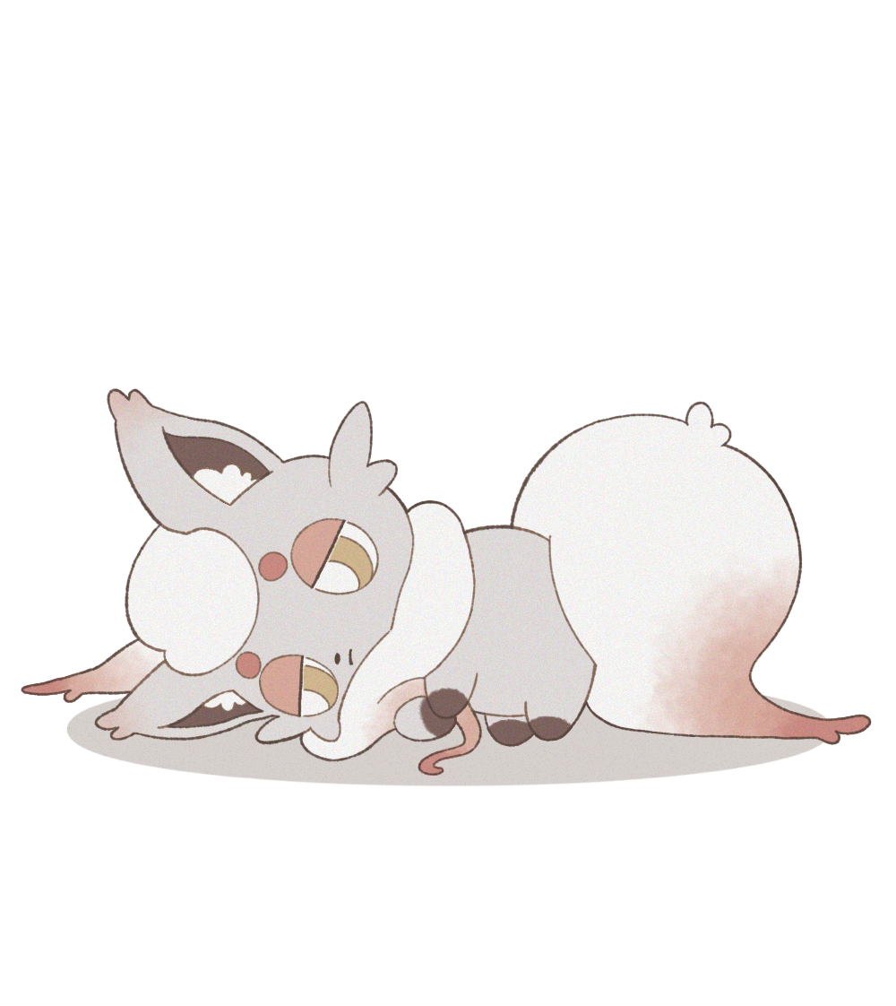 bright_pupils, closed_mouth, commentary_request, creature, full_body, hisuian_zorua, lying, moku_(mintchoco_310), no_humans, on_side, pokemon, pokemon_(creature), solo, white_pupils, yellow_eyes