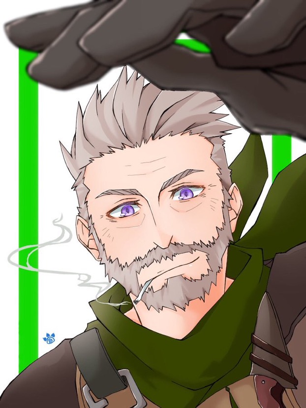 1boy, beard, belt, cigarette, facial_hair, fate/grand_order, fate_(series), foreshortening