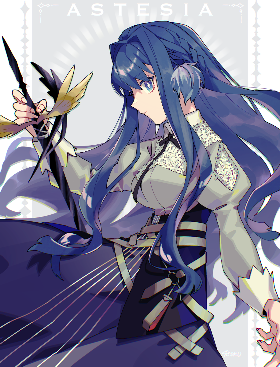 +_+, 1girl, 48okku, arknights, astesia_(arknights), bangs, blue_eyes, blue_hair