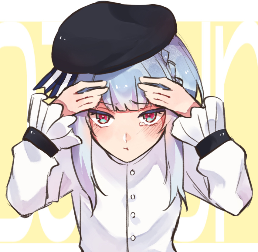 1boy, akuma_shitsuji_to_kuroi_neko, androgynous, blue_eyes, blue_hair, blush, crying, crying_with_eyes_open