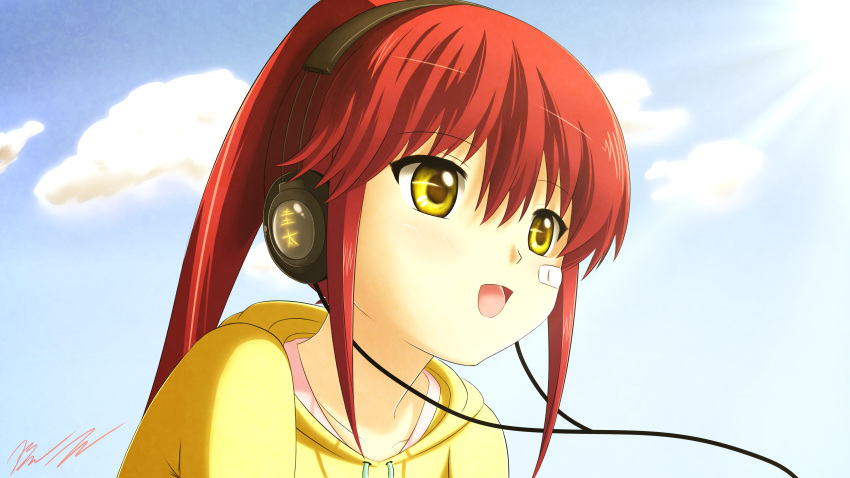 1girl, absurdres, headphones, highres, jacket, kiss_x_sis, lockway, open_mouth