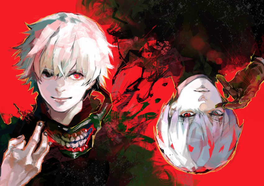 1boy, absurdres, bangs, black_eyes, black_nails, black_shirt, brown_gloves, closed_mouth