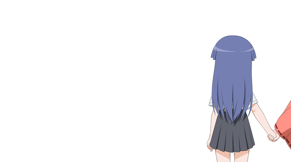 2girls, black_skirt, blue_hair, commentary, english_commentary, facing_away, from_behind, furude_rika
