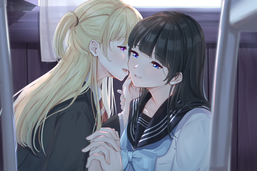 2girls, absurdres, akebi-chan_no_serafuku, akebi_komichi, azusa_zilu, black_hair, black_jacket, black_sailor_collar