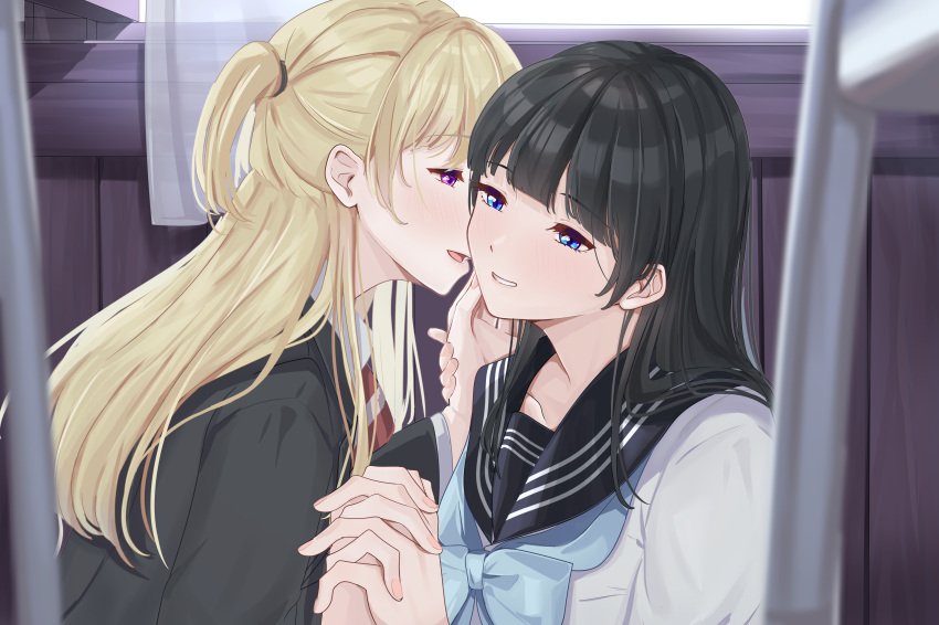 2girls, absurdres, akebi-chan_no_serafuku, akebi_komichi, azusa_zilu, black_hair, black_jacket, black_sailor_collar