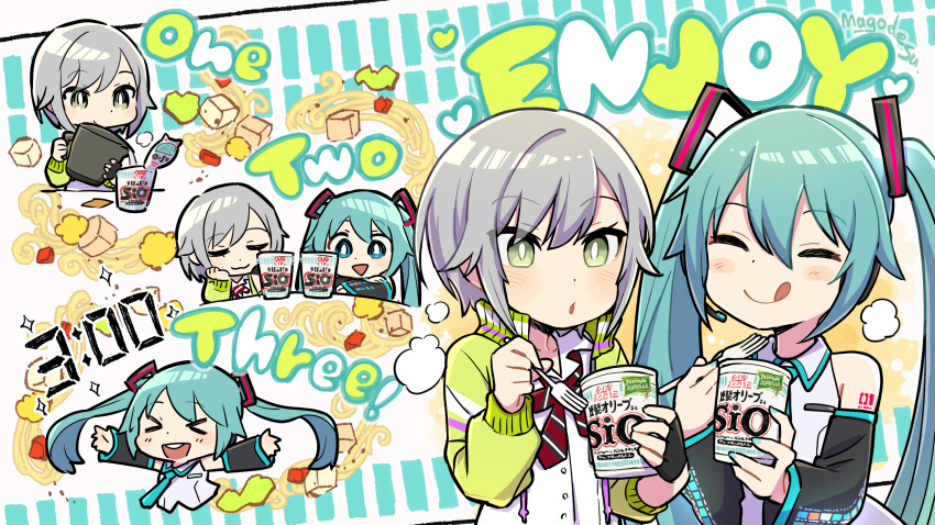 2girls, :3, :o, :q, ^_^, bangs, black_sleeves, black_slime