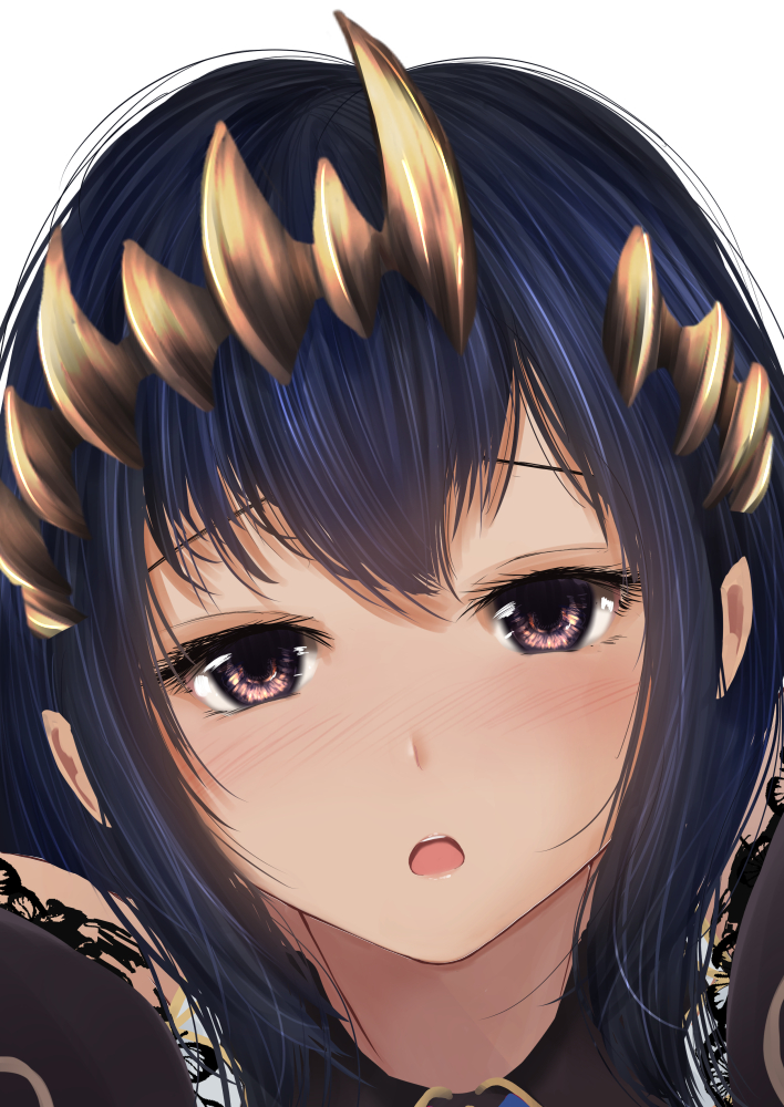 1girl, bangs, black_hair, blush, dc24v, demon_girl, embarrassed, eyebrows_behind_hair