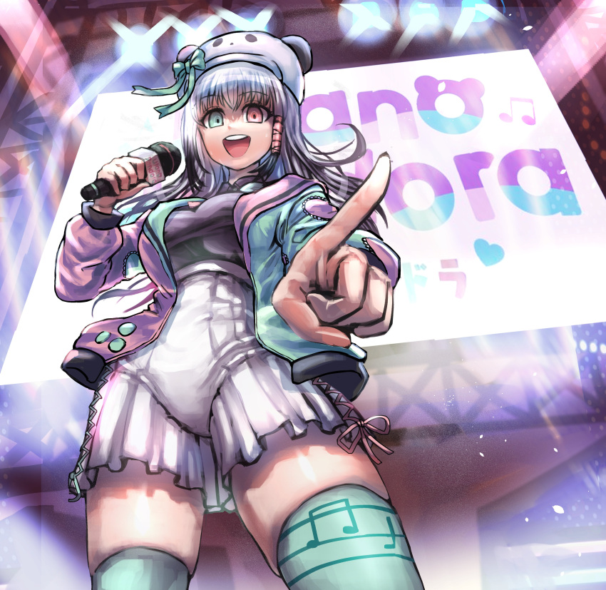 1girl, absurdres, beret, black_sweater, bow, breasts, character_name, cyberlive