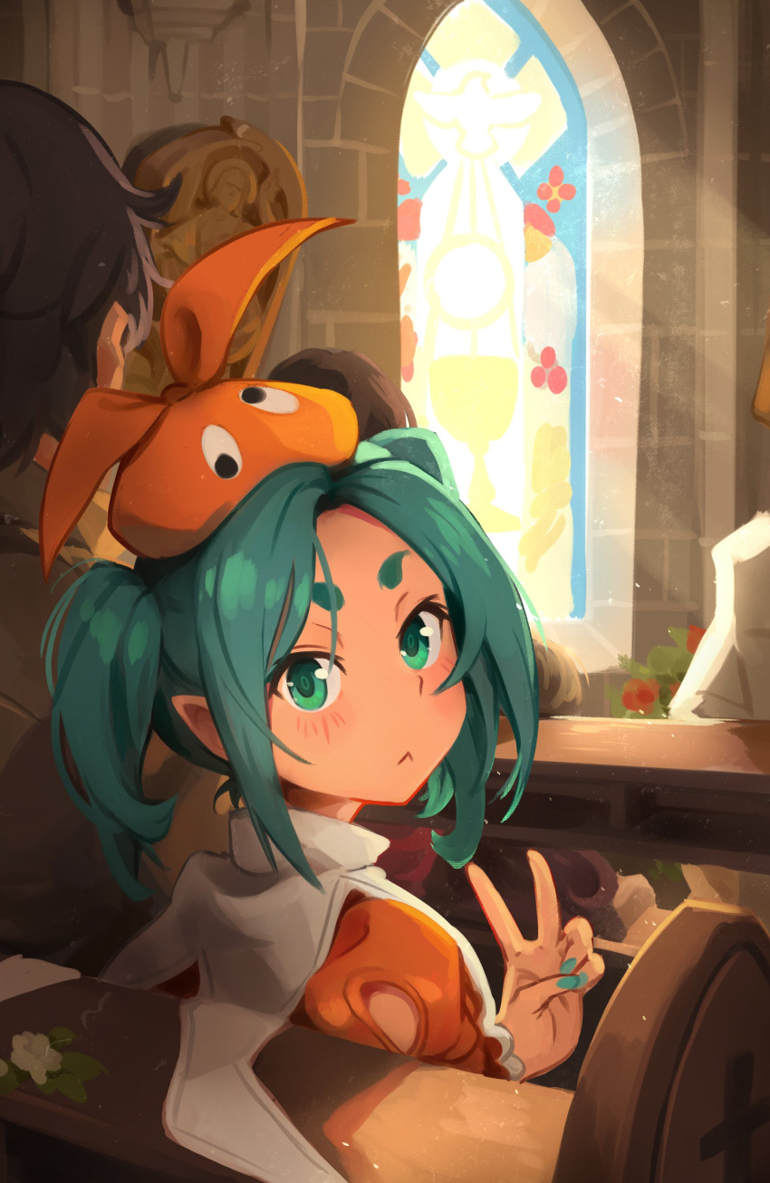 1girl, :<, absurdres, aqua_eyes, aqua_hair, aqua_nails, bench, black_hair