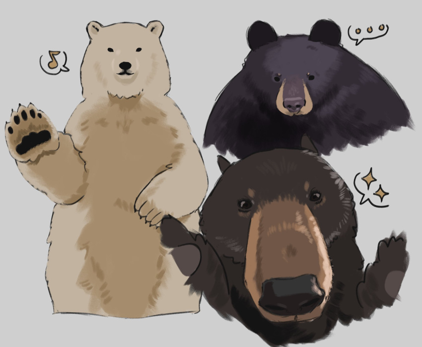 ..., animal_focus, bear, black_bear, close-up, english_commentary, foreshortening, grey_background
