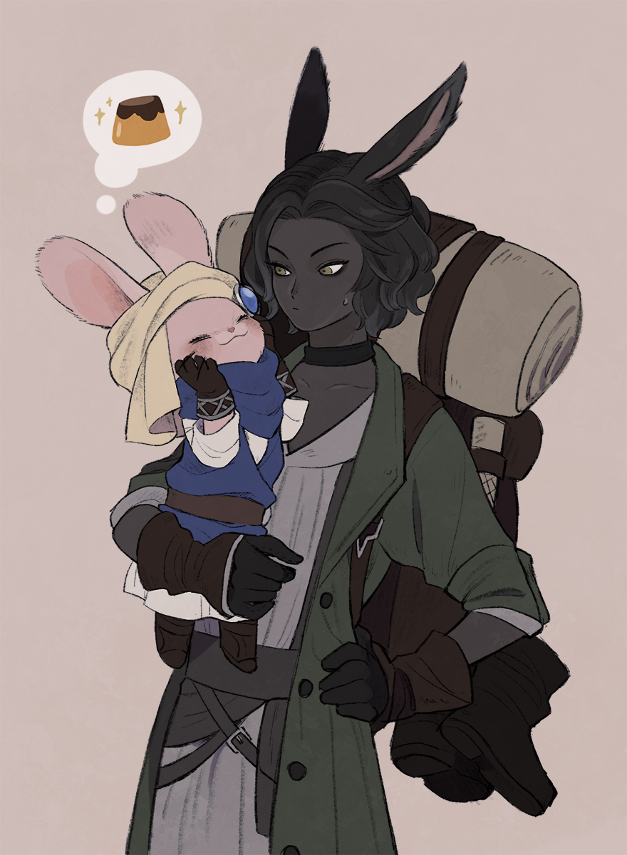 1boy, animal_ears, backpack, bag, black_hair, black_skin, carrying, choker