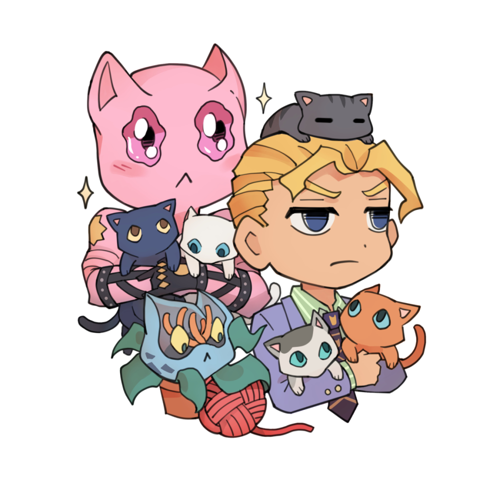 2boys, animal_ears, animal_on_head, blonde_hair, cat, cat_ears, chibi, diamond_wa_kudakenai