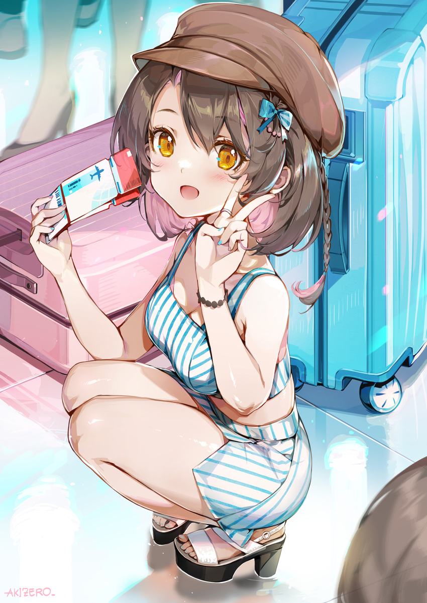1girl, :d, akizero1510, bangs, bare_arms, bare_legs, black_footwear, blue_bow
