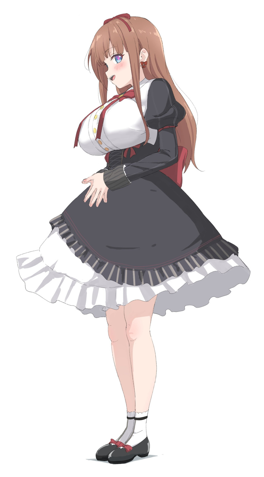 .live, 1girl, absurdres, ankle_socks, black_skirt, blue_eyes, breasts, brown_hair