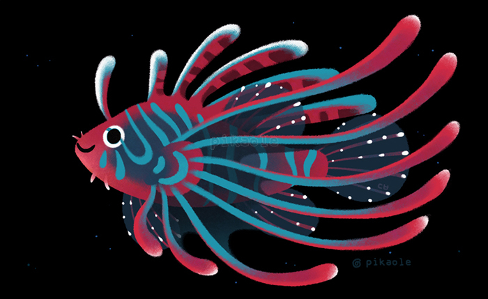 animal, animal_focus, artist_name, black_background, black_eyes, closed_mouth, commentary_request, fins