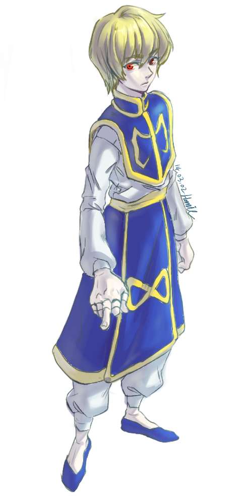1boy, androgynous, blonde_hair, full_body, homil22, hunter_x_hunter, kurapika, male_focus