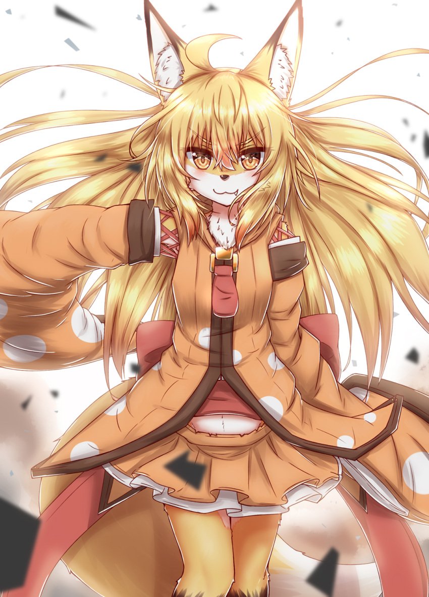 1girl, ahoge, animal_ear_fluff, animal_ears, brown_fur, confetti, detached_sleeves, eyebrows_visible_through_hair