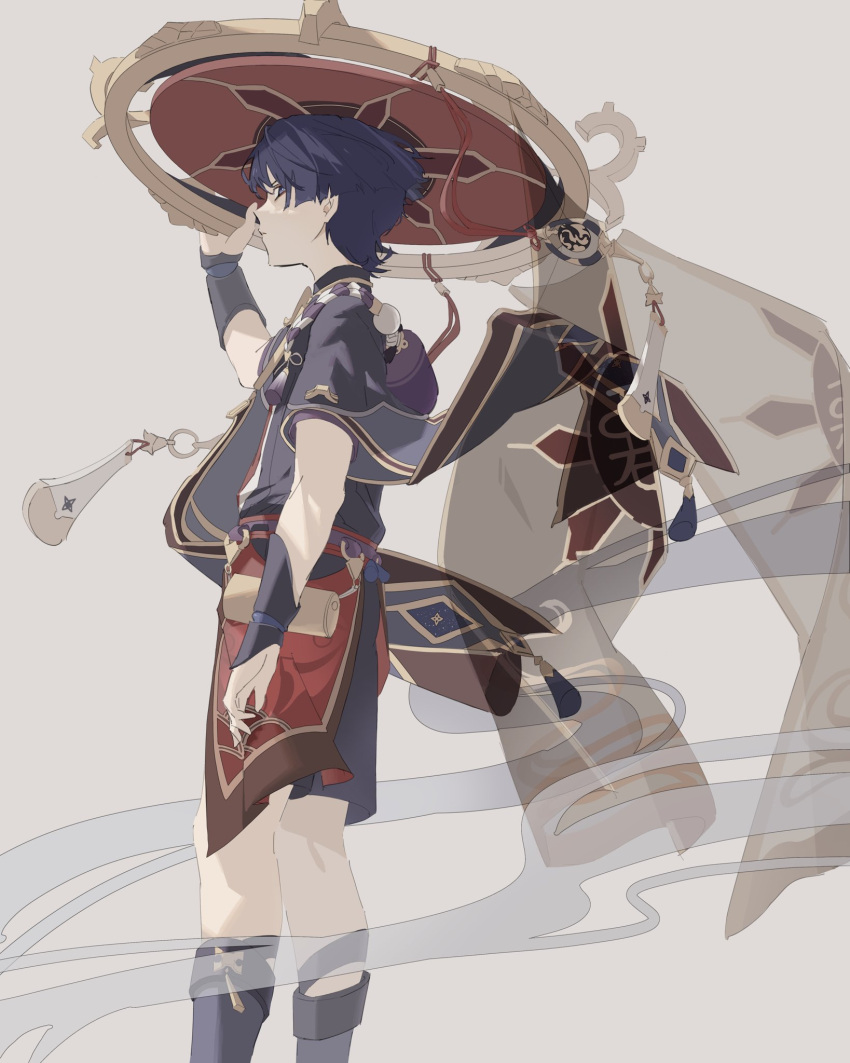 1boy, blue_eyes, blue_hair, genshin_impact, glaring, hat, highres, japanese_clothes