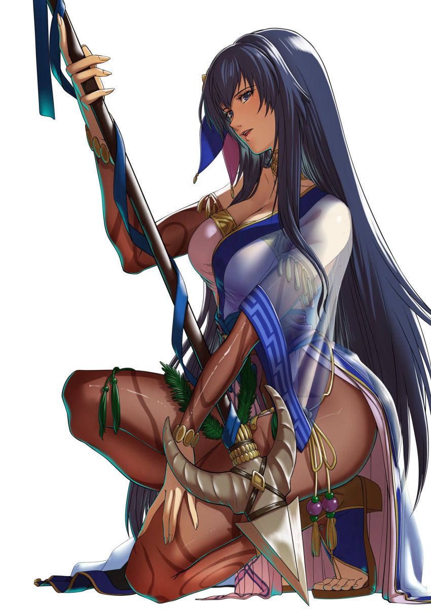 1girl, aduti_momoyama, alternate_costume, black_hair, breasts, detached_collar, detached_sleeves, dress