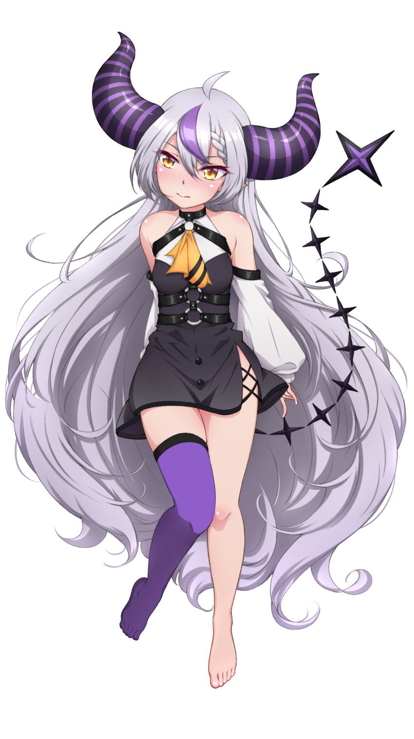 1girl, absurdres, ahoge, arm_behind_back, ascot, bangs, bare_shoulders, black_dress