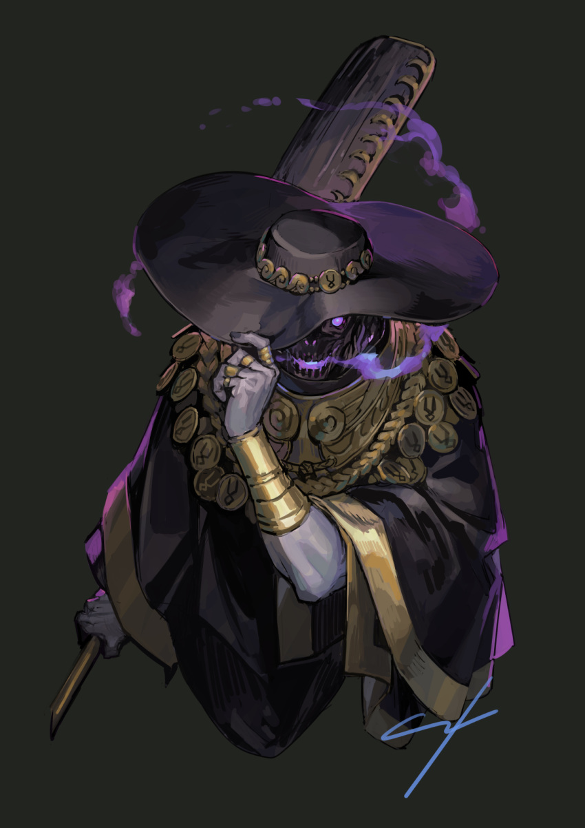 1boy, bracelet, charon_(hades), commentary, gold, gold_coin, greek_clothes, grey_background