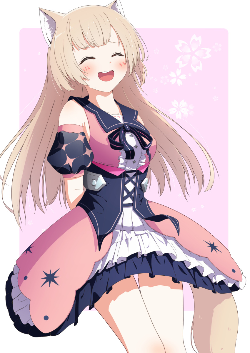 1girl, :d, ^_^, absurdres, animal_ears, bangs, blonde_hair, blush