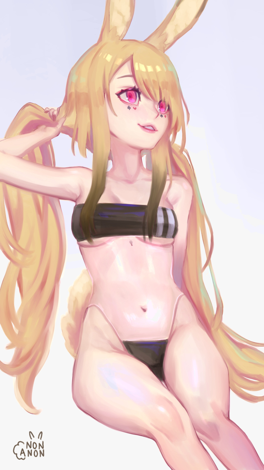 1girl, absurdres, animal_ears, anon_non, anon_non_(artist), bangs, blonde_hair, breasts