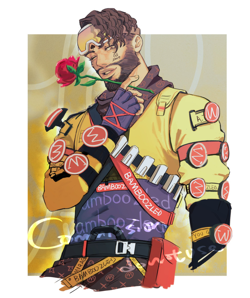 1boy, apex_legends, belt, black_belt, border, brown_eyes, brown_hair, brown_scarf