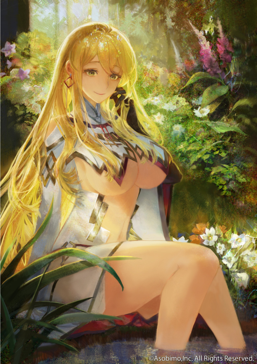 1girl, absurdres, bangs, blonde_hair, breast_curtains, breasts, closed_mouth, clothing_cutout