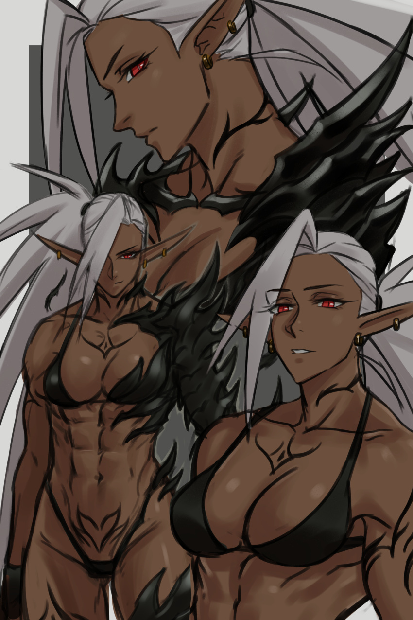 1girl, abs, absurdres, armor, bikini, black_bikini, black_gloves, breasts
