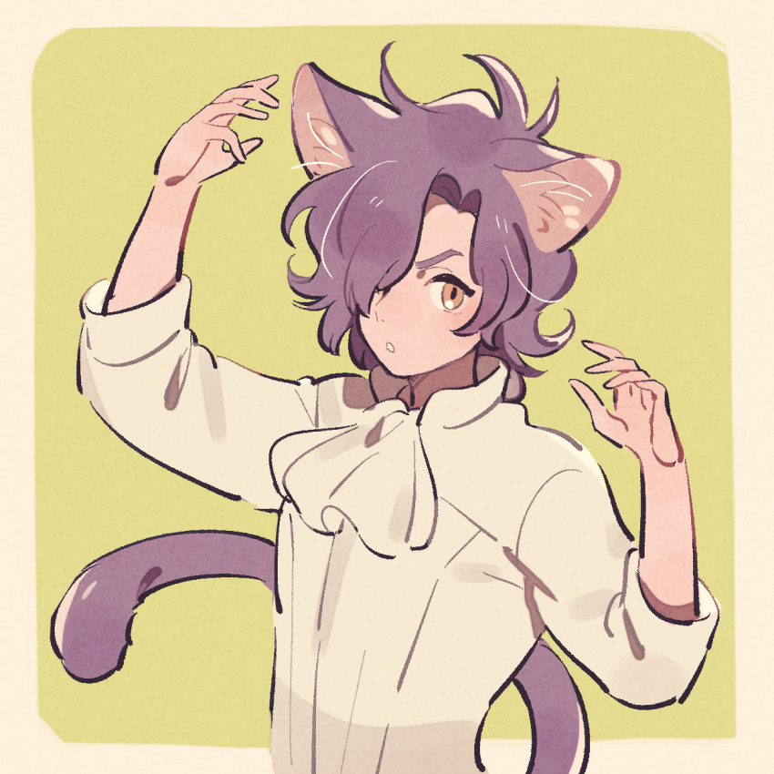 1boy, animal_ears, ascot, brown_eyes, cat_ears, cat_tail, gloves, gundam