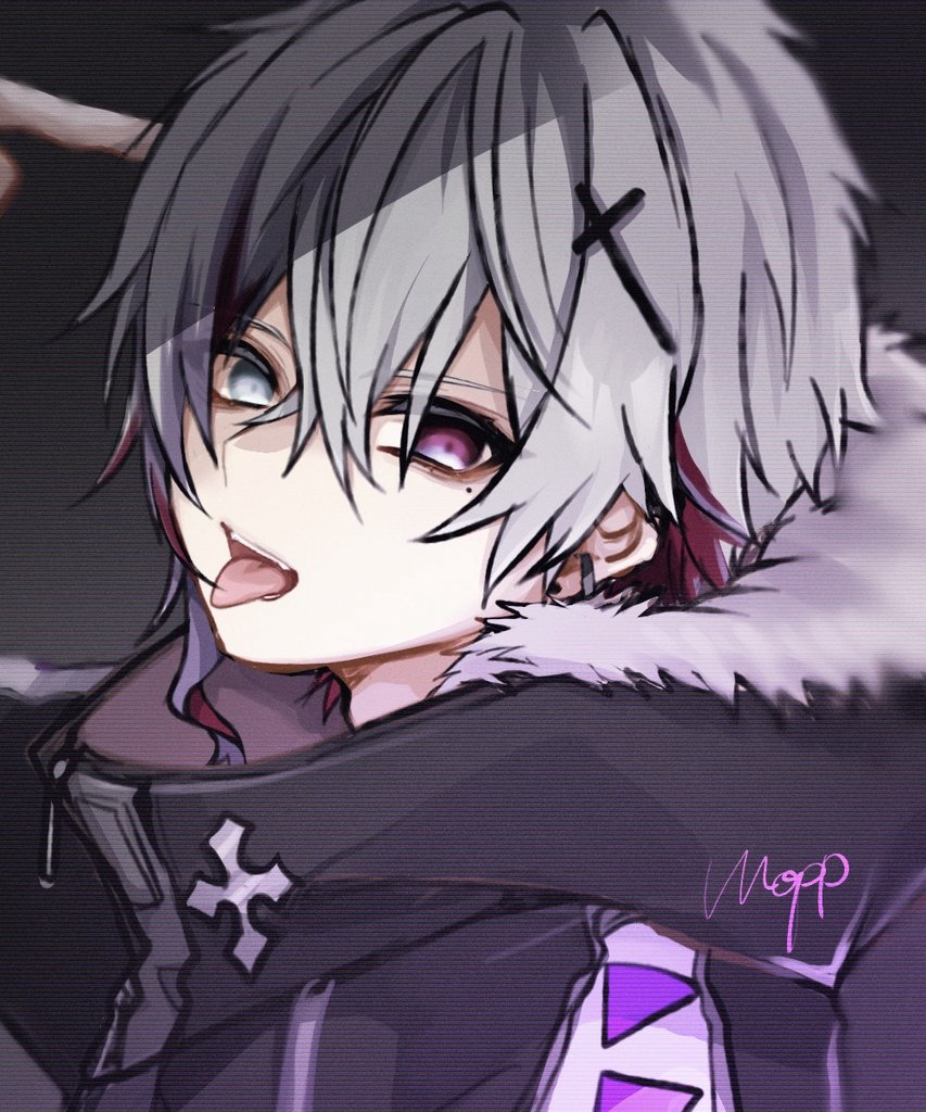 1boy, asuta1102, blue_eyes, cross, hair_ornament, hairclip, heterochromia, indie_virtual_youtuber