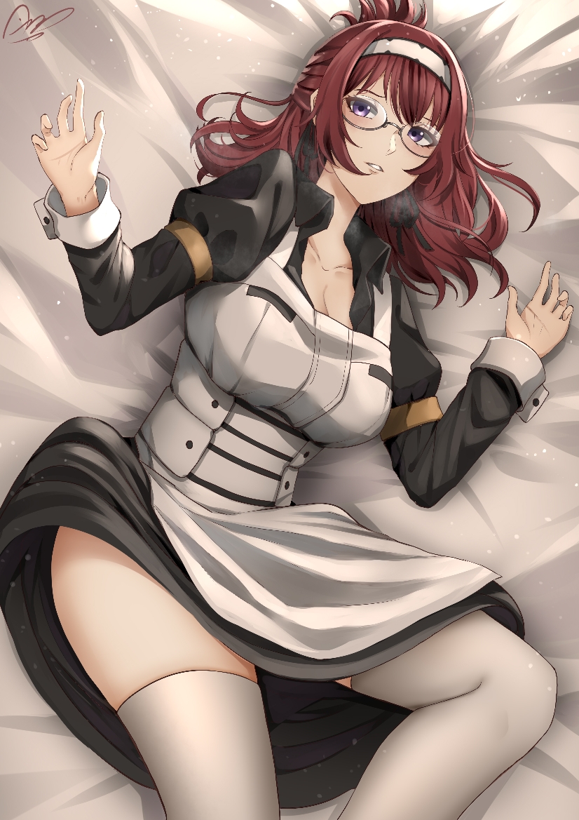 1girl, fadilah-rd49, glasses, lillia_greyrat, long_hair, lying, maid, mushoku_tensei