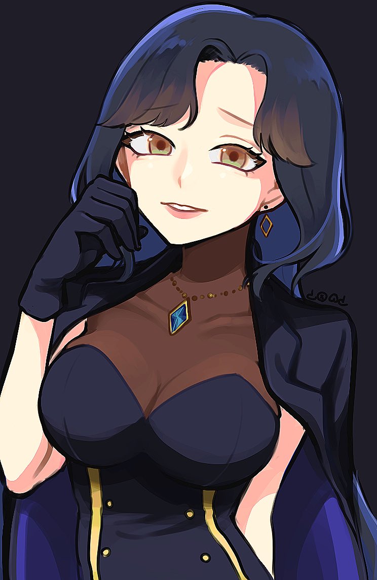 1girl, amagami_rui, bangs, black_dress, black_gloves, black_jacket, breasts, collarbone