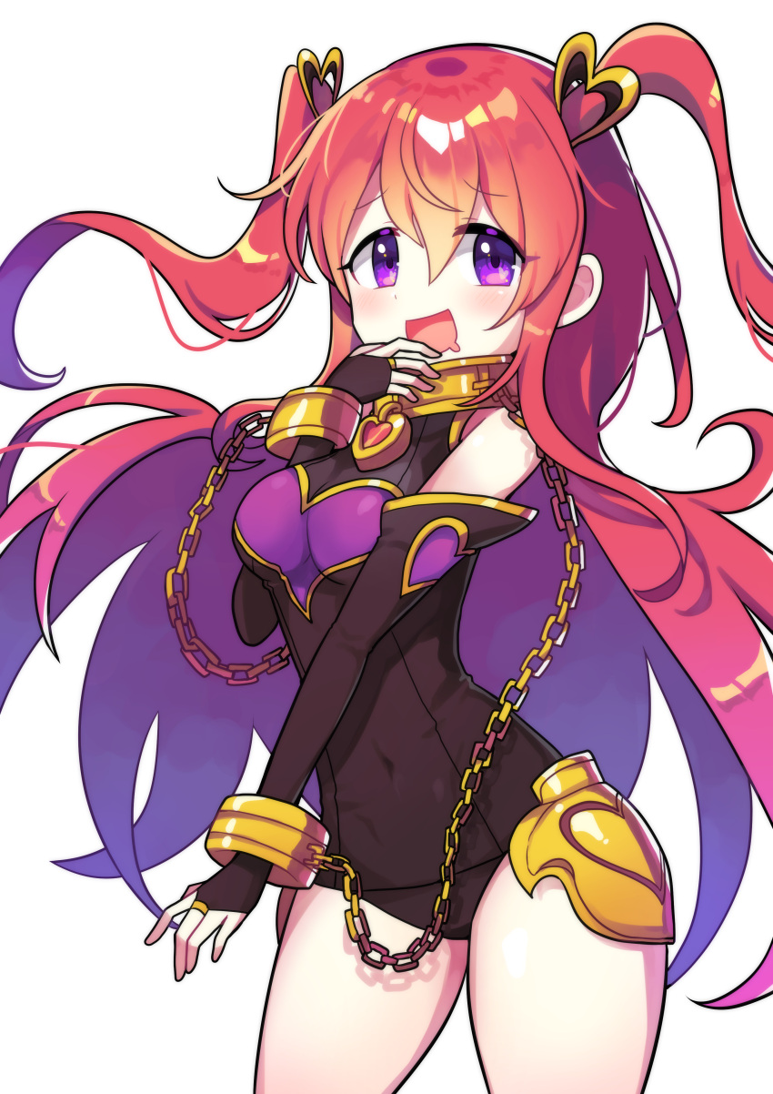 1girl, ;d, absurdres, bare_shoulders, black_leotard, blush, breasts, bridal_gauntlets
